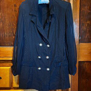 Vintage Mainframe Double Breasted Black Blazer with Sheer Sleeves Size Medium